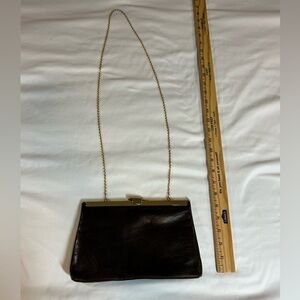 Elegant Brown Black Leather Clutch Bag Vintage